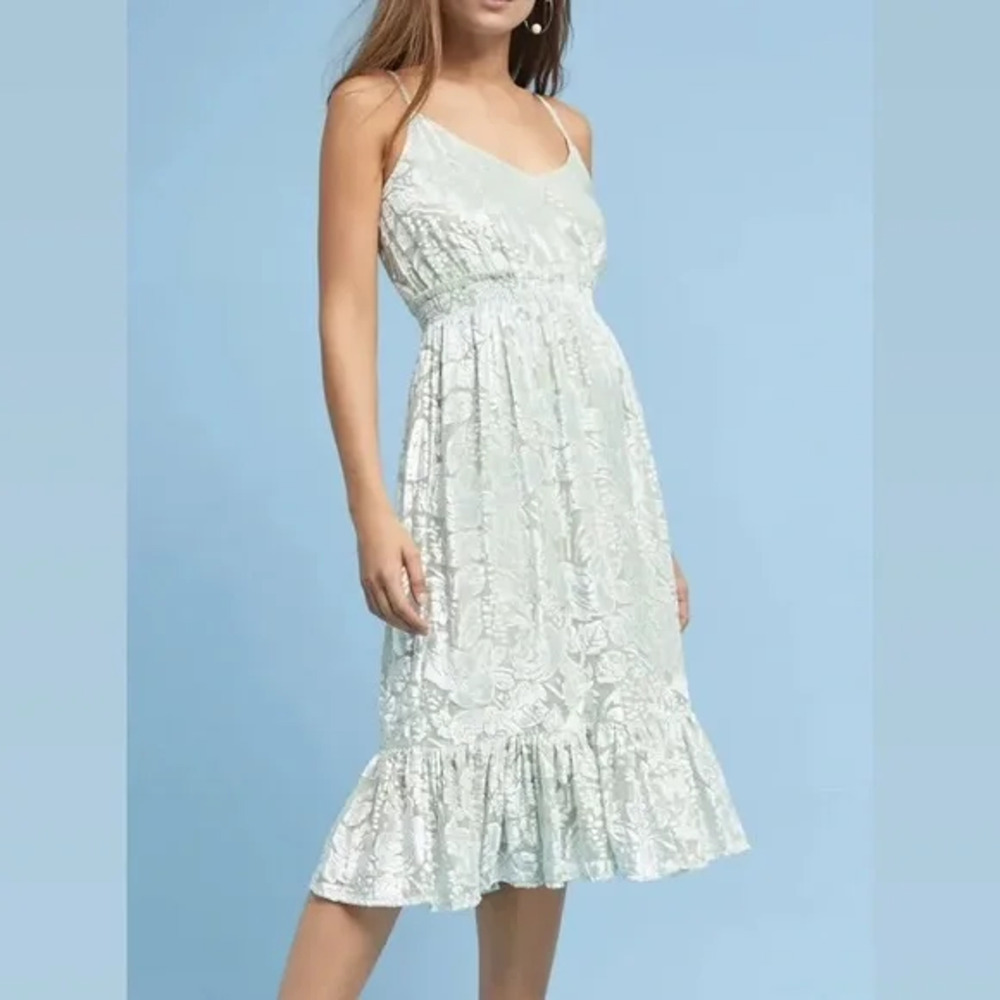 Anthropologie Hemandt and Nandita Seagrass Velvet Floral Dress XXS P Green Boho - Picture 12 of 12